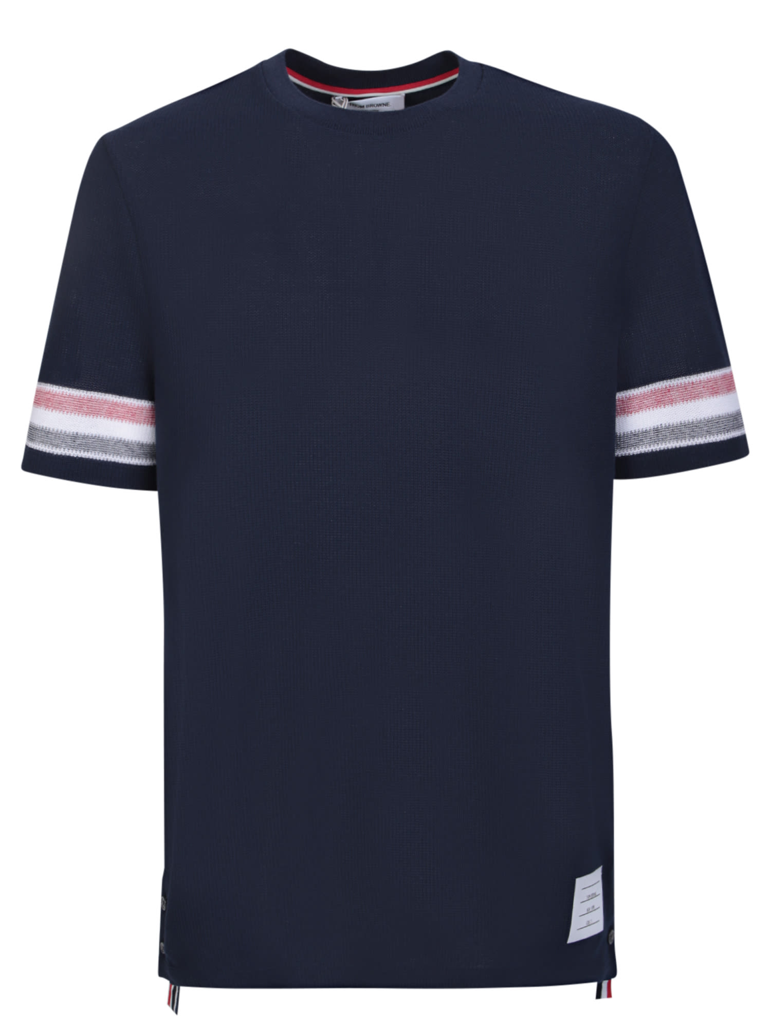 Shop Thom Browne Stripe Detail Navy T-shirt In Blue