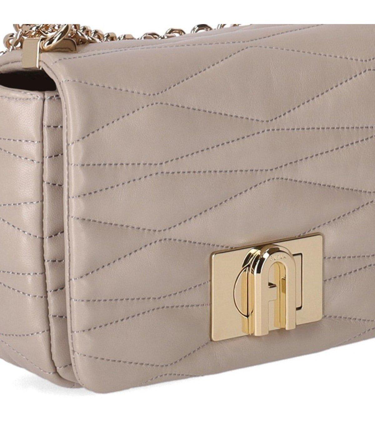 Shop Furla Quilted Chain Strap Shoulder Bag In Vanilla