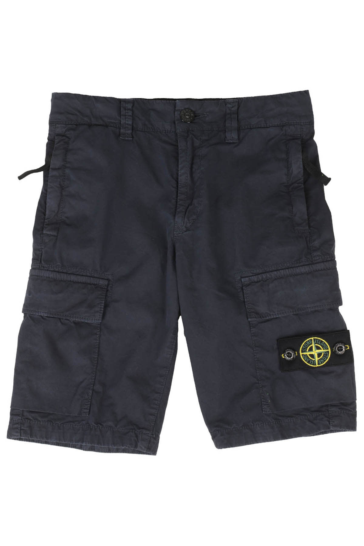 Stone Island Ages 6-8 Logo-appliquéd Stretch-cotton Canvas Cargo Shorts In Navy Blue
