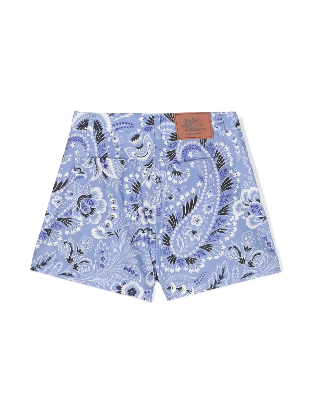 Shop Etro Light Blue Denim Shorts With Paisley Motif