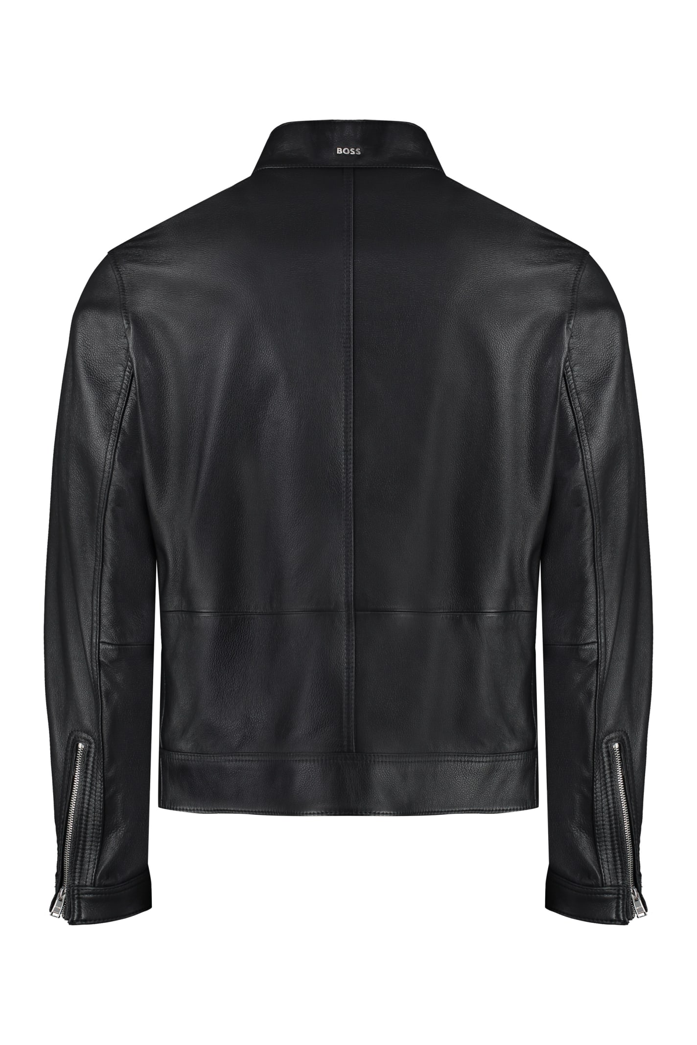 Shop Hugo Boss Leather Jacket In Black