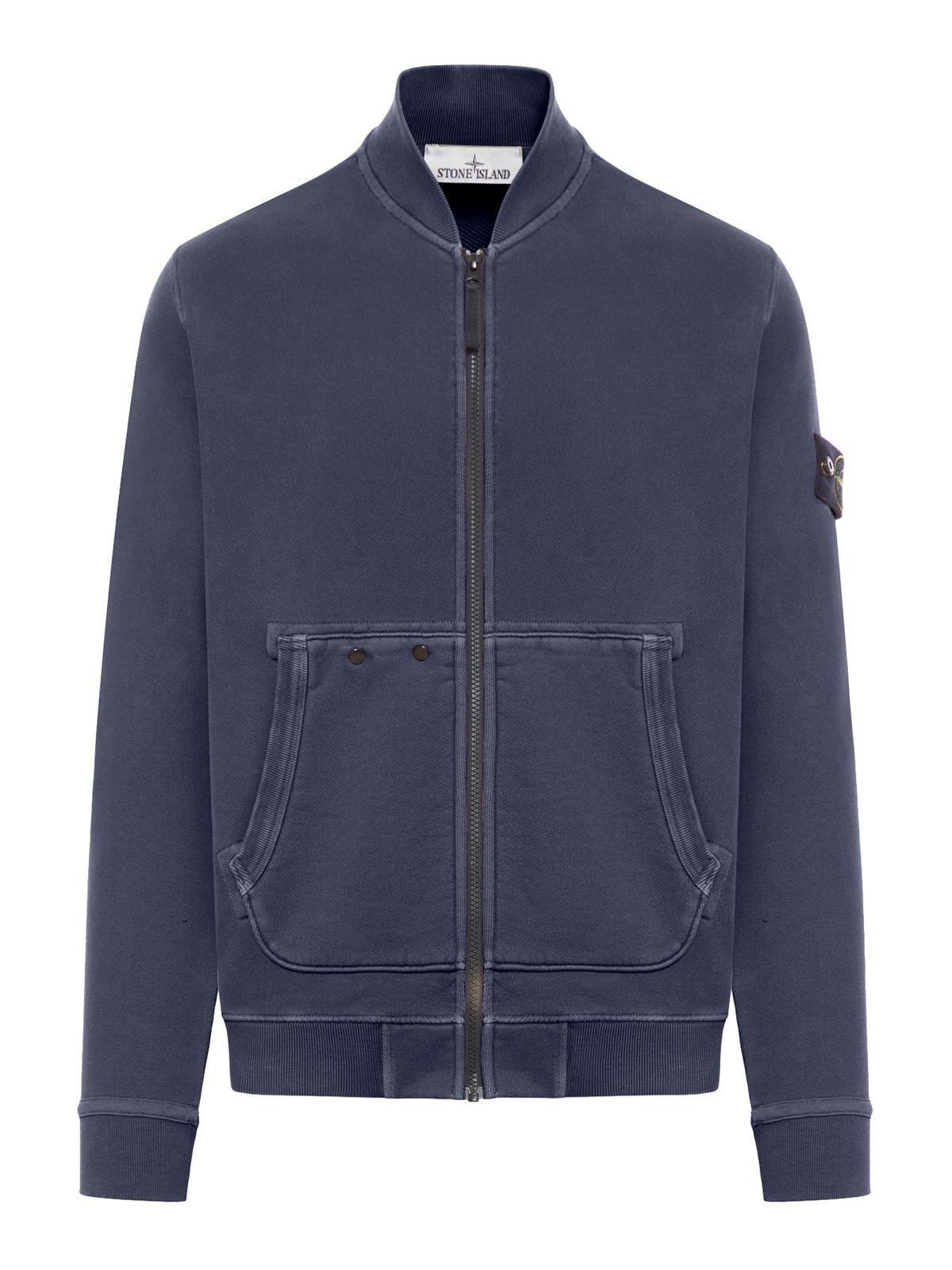 Shop Stone Island Logo-patch Zipped Sweatshirt In Blue