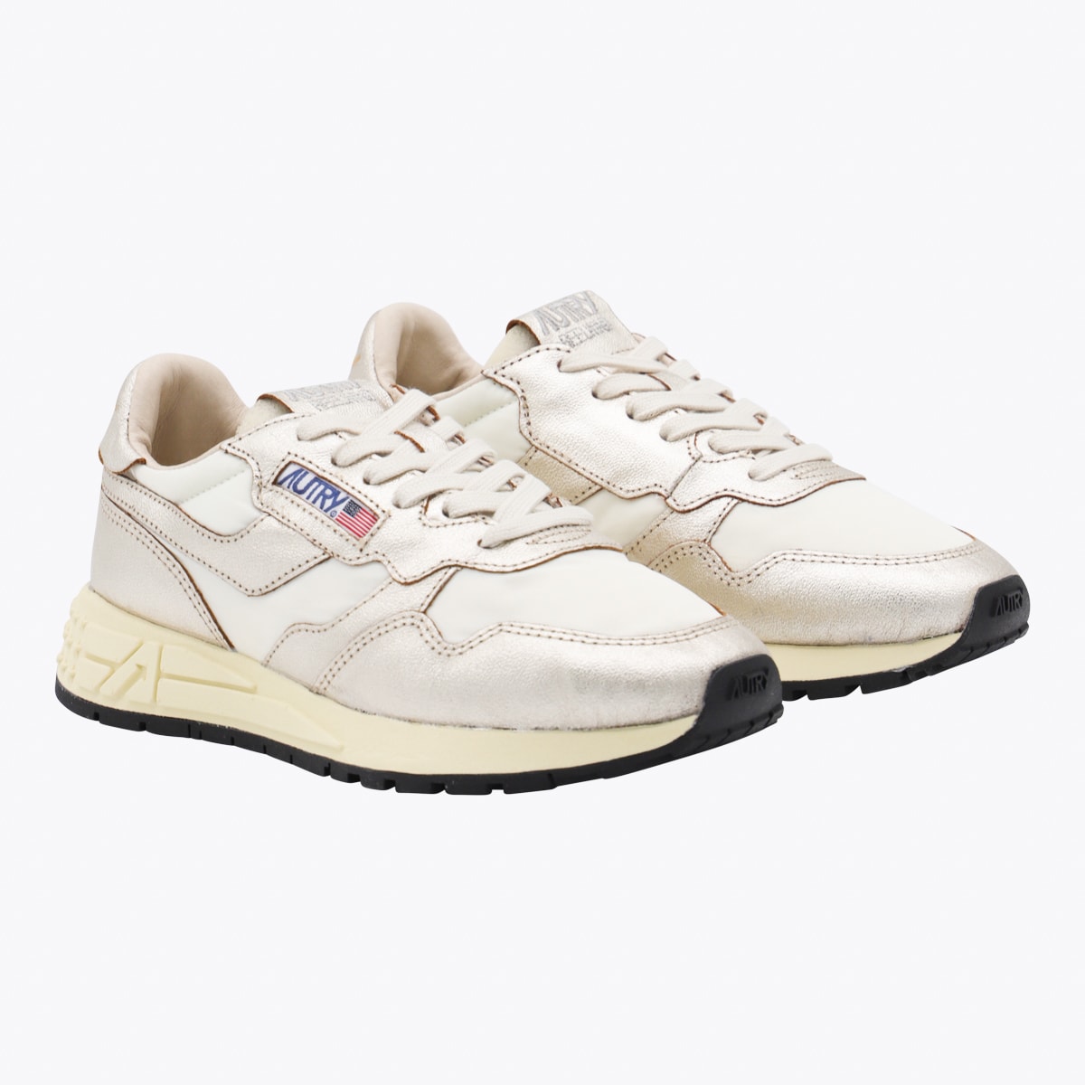 Autry White And Gold Leather Reelwind Sneakers In White