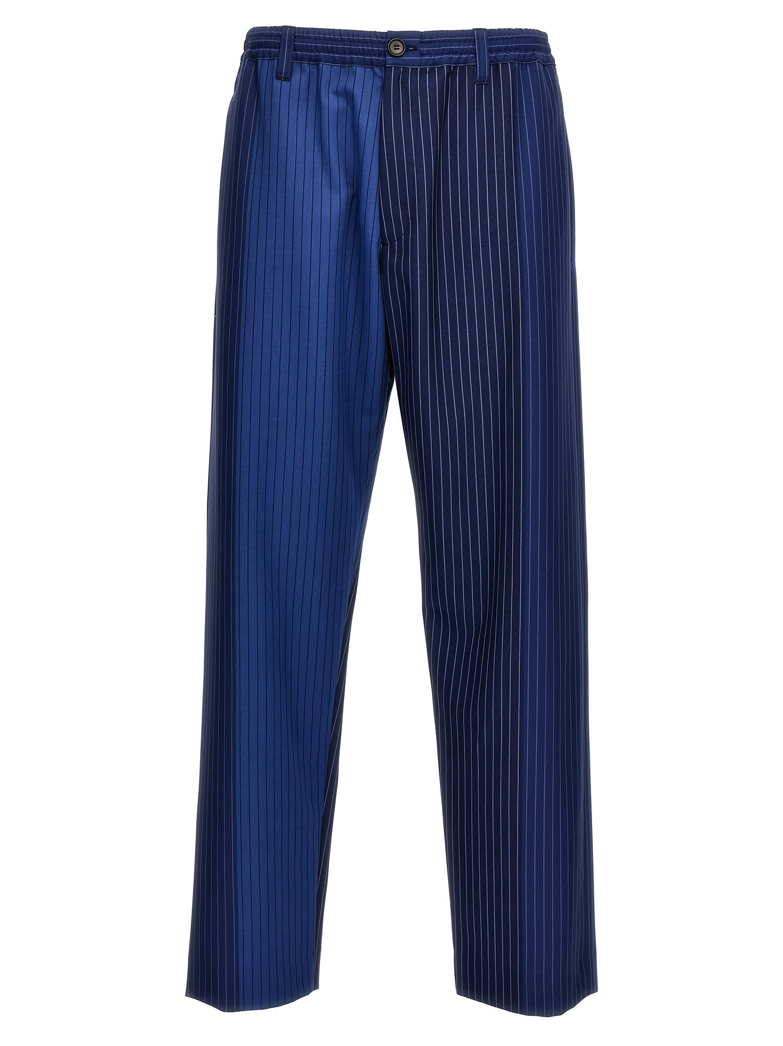 Shop Marni Striped Trousers In Blue