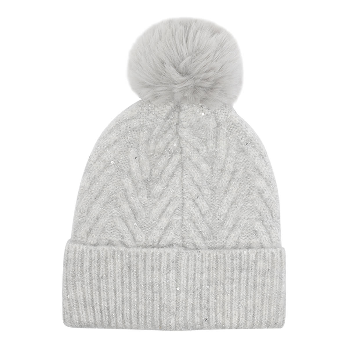 Liu •jo Pompom Chevron Beanie Hat In Gray