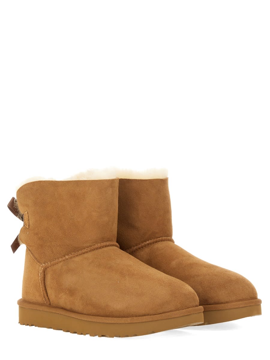 Ugg Camel Suede Mini Bailey Bow Ankle Boots In Brown