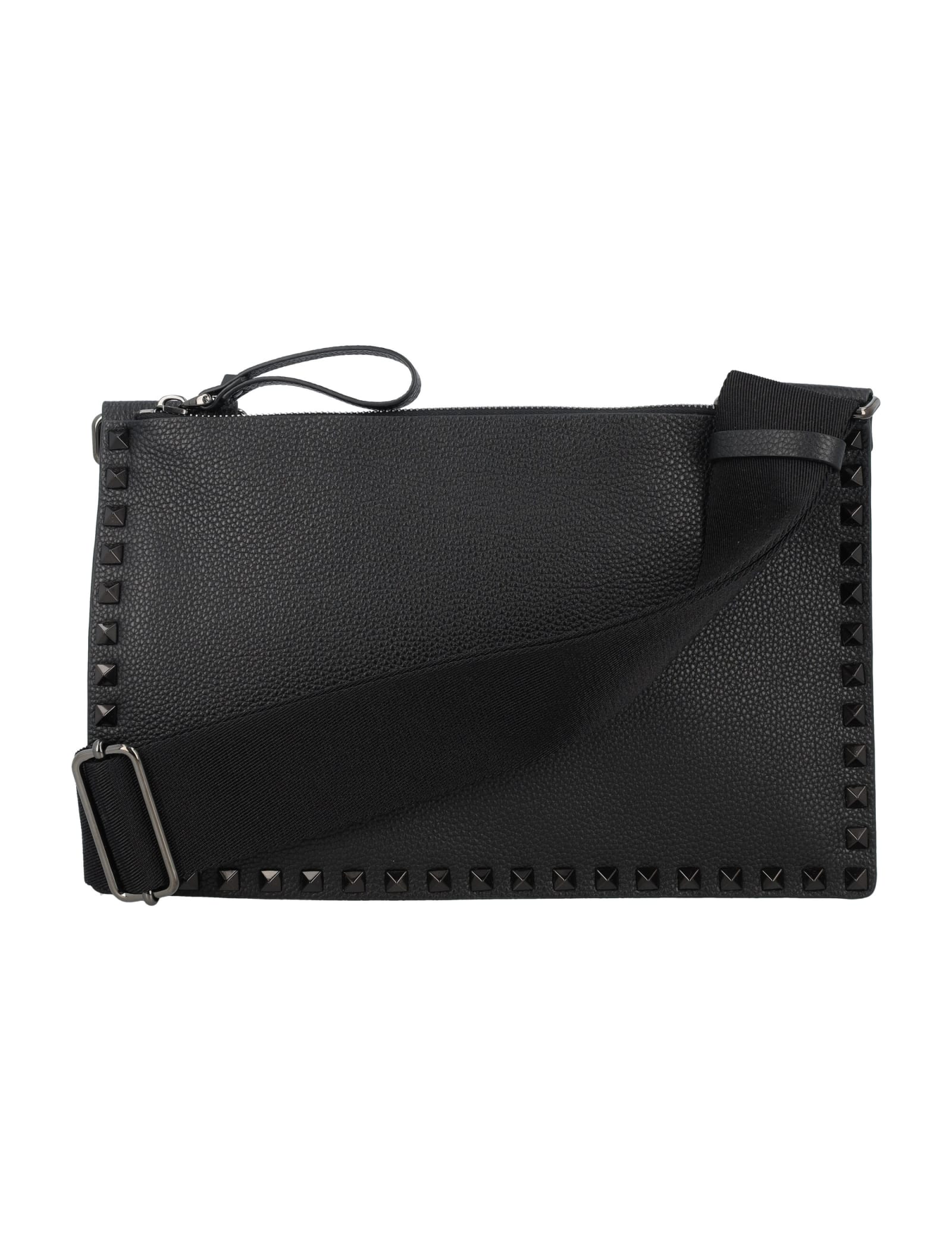 Shop Valentino Rockstud Flat Crossbody Bag In Black