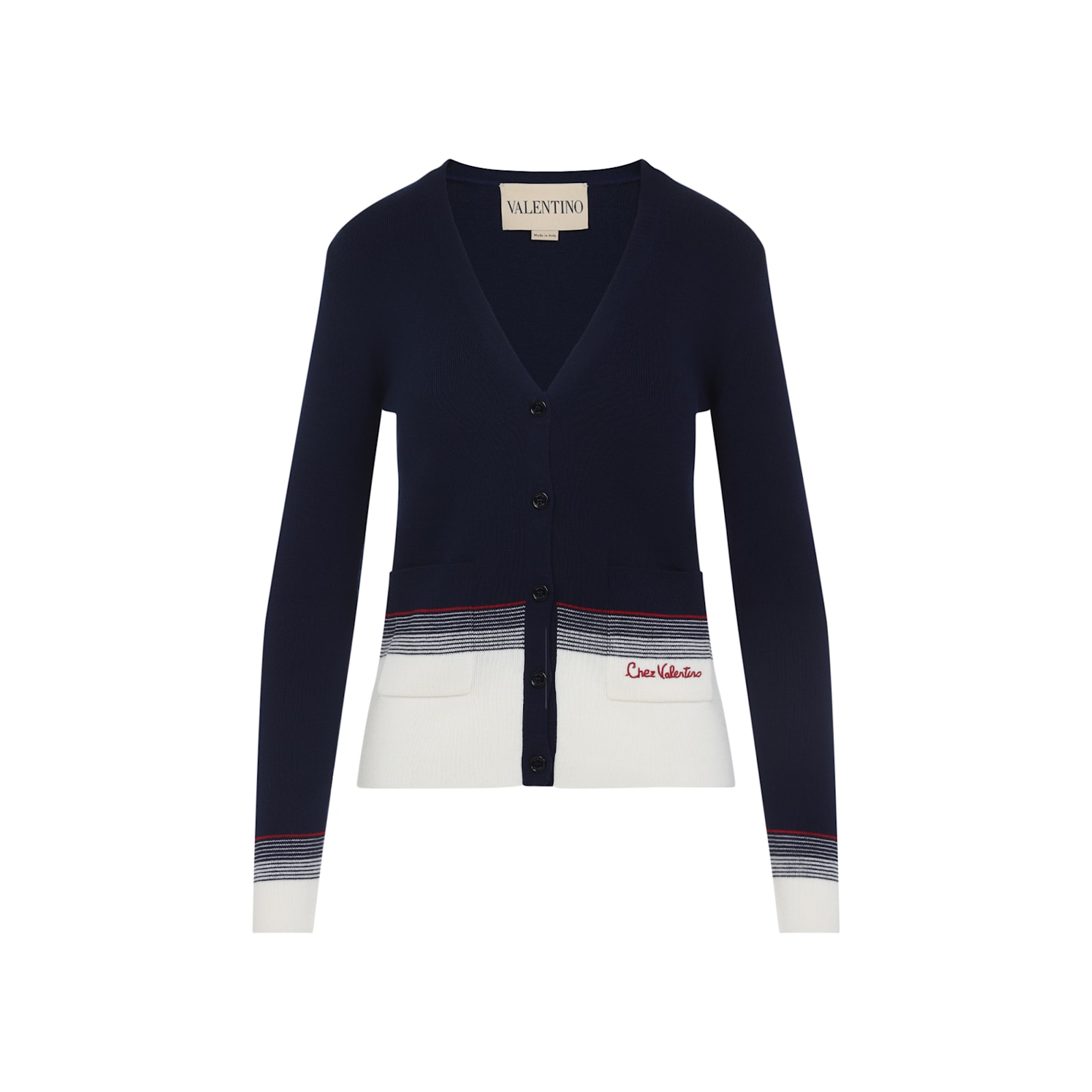 Valentino V-neck Cardigan With Contrast Hem In Blue