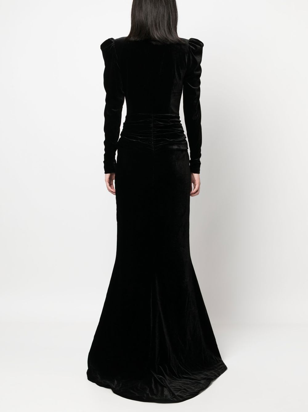 Alessandra Rich Deep Neckline Velvet Long Dress In Black
