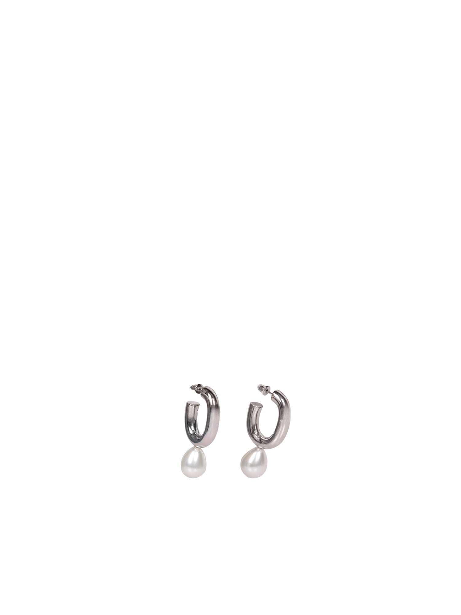 Shop Simone Rocha Silver Pearl Hoop Earrings In Metallic