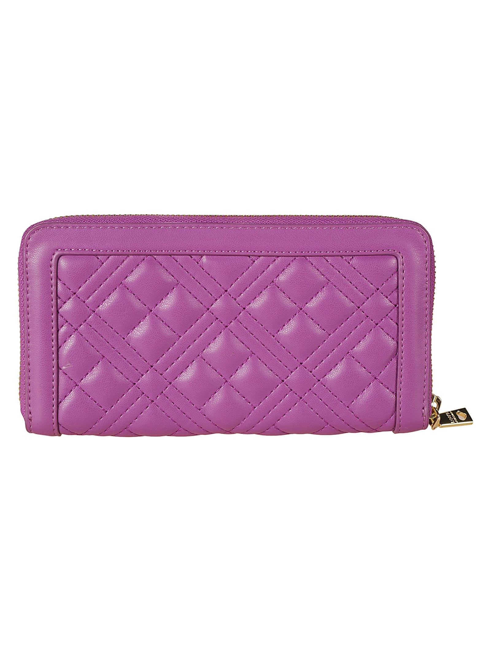 Shop Love Moschino Logo Plaque Quilted Zip-around Wallet In Purple