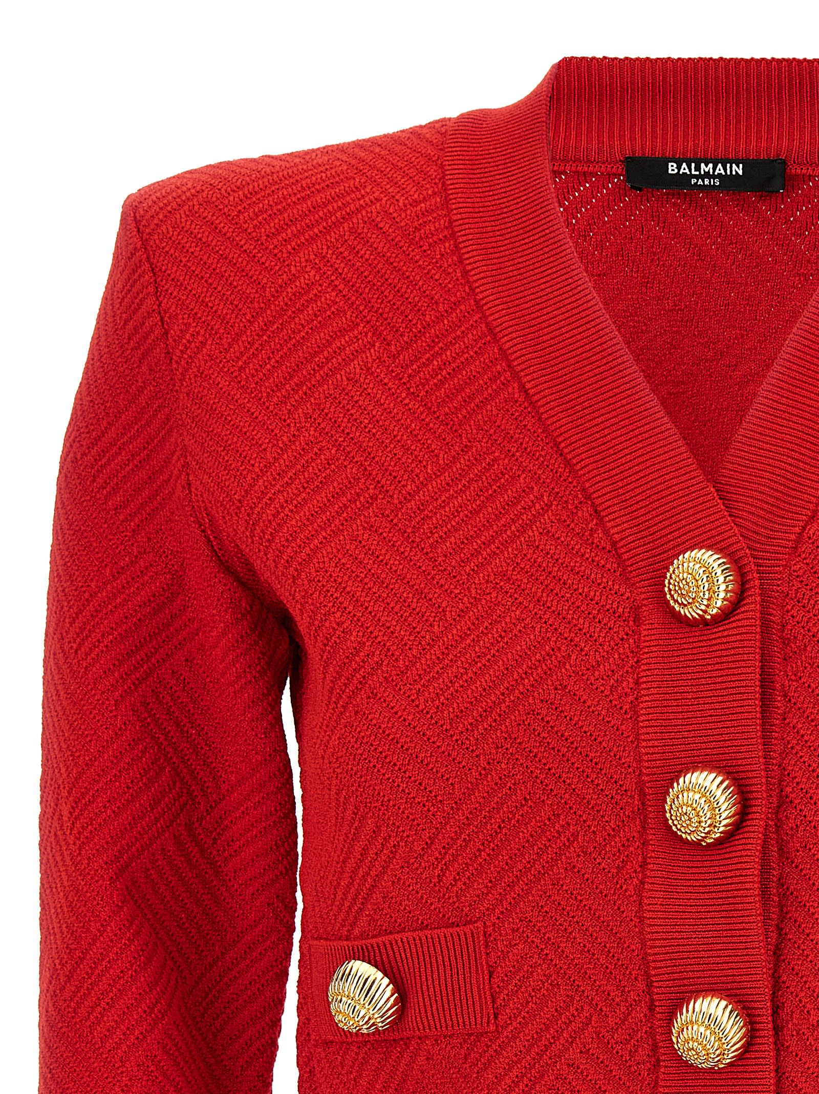 Shop Balmain Chiocciola Cardigan In Red