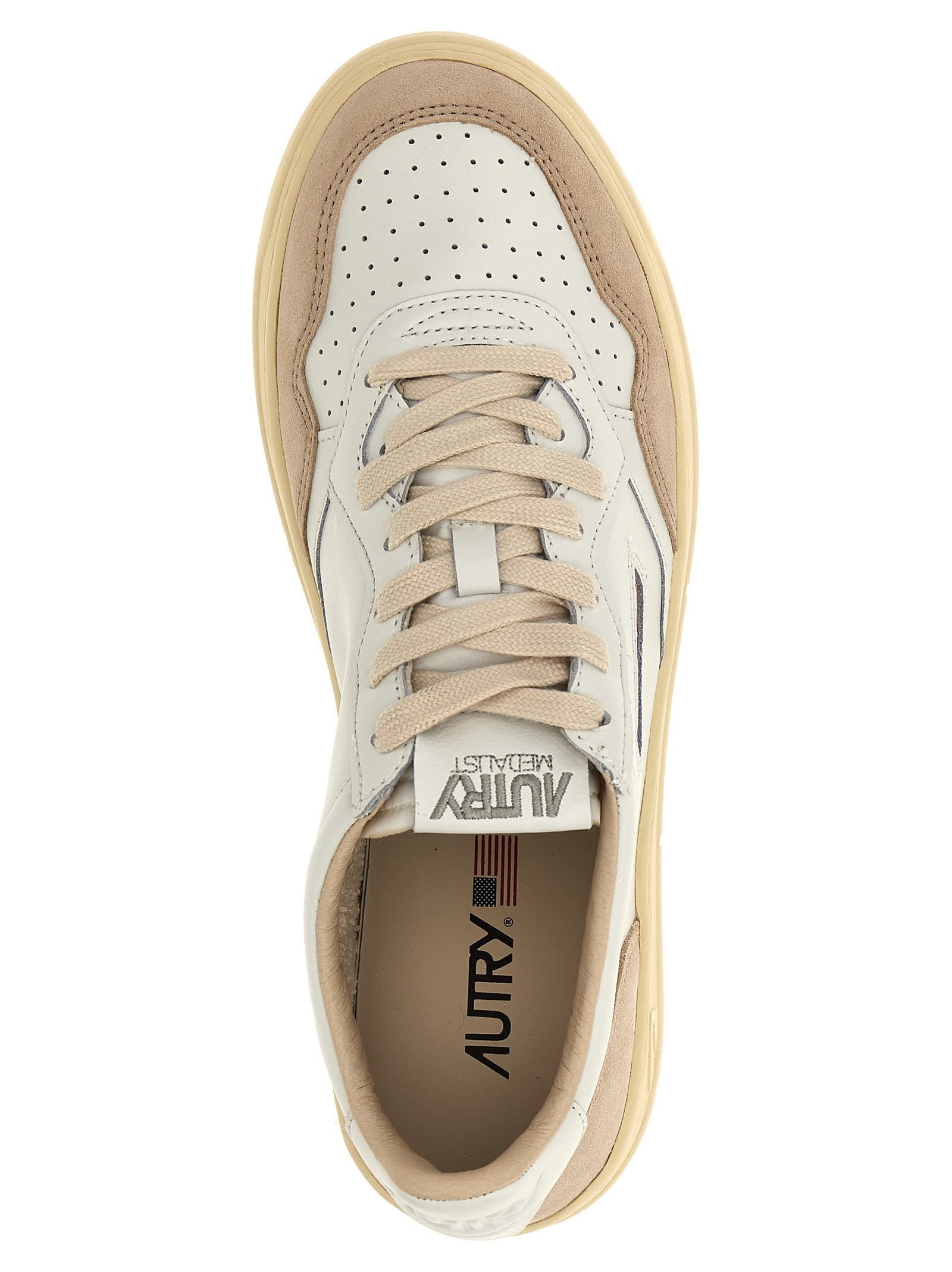 Autry Medalist White Low Top Sneakers With Beige Suede Details In Leather Man In Bianco
