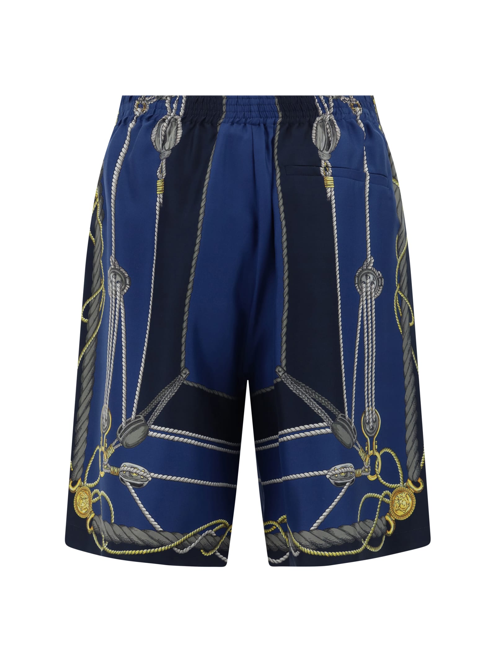 Versace Pattern-printed Elasticated Waistband Bermuda Shorts In Blue/gold