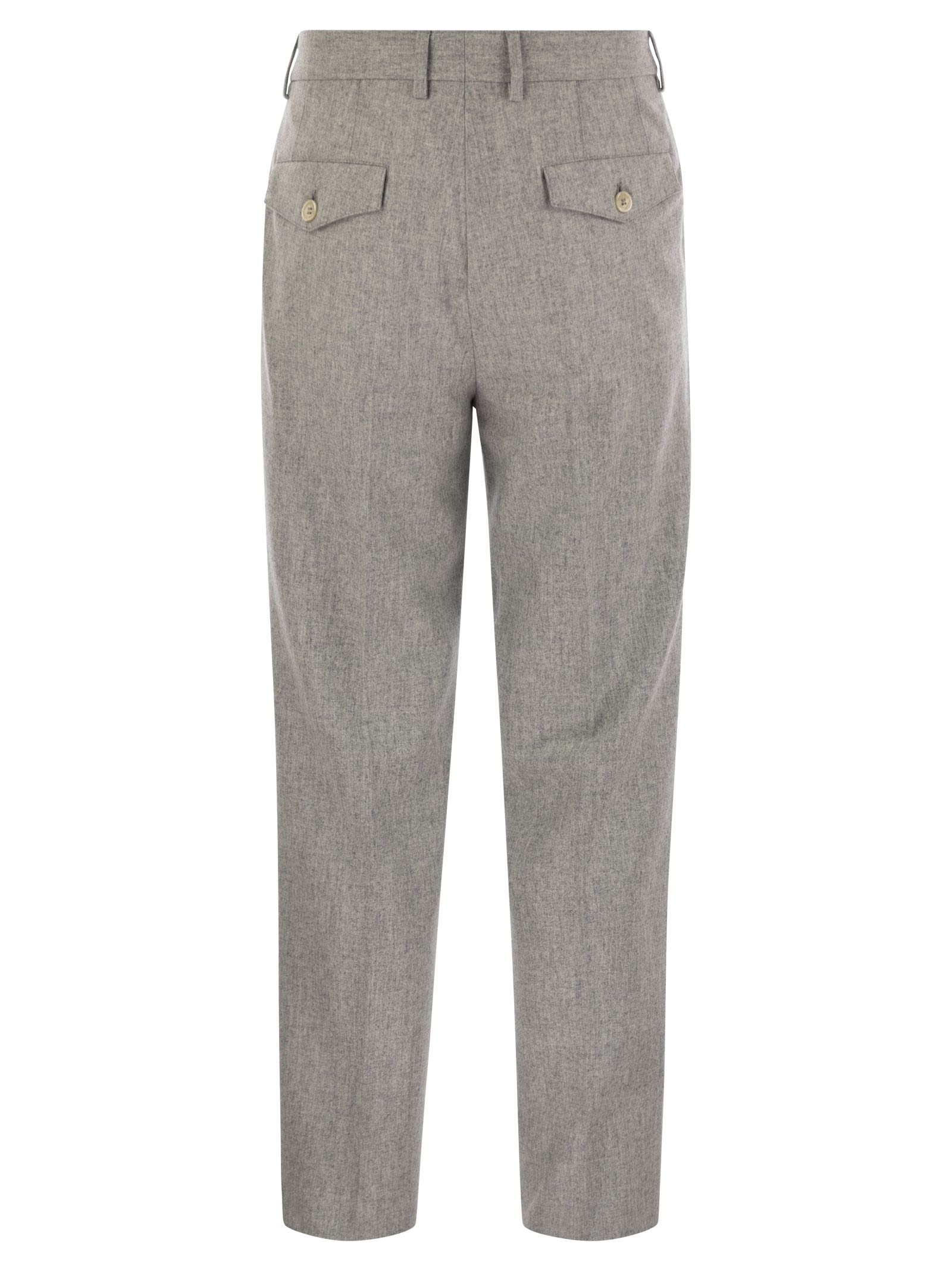 Shop Brunello Cucinelli Leisure Fit Trousers In Virgin Wool Flannel With Double Darts In Pearl