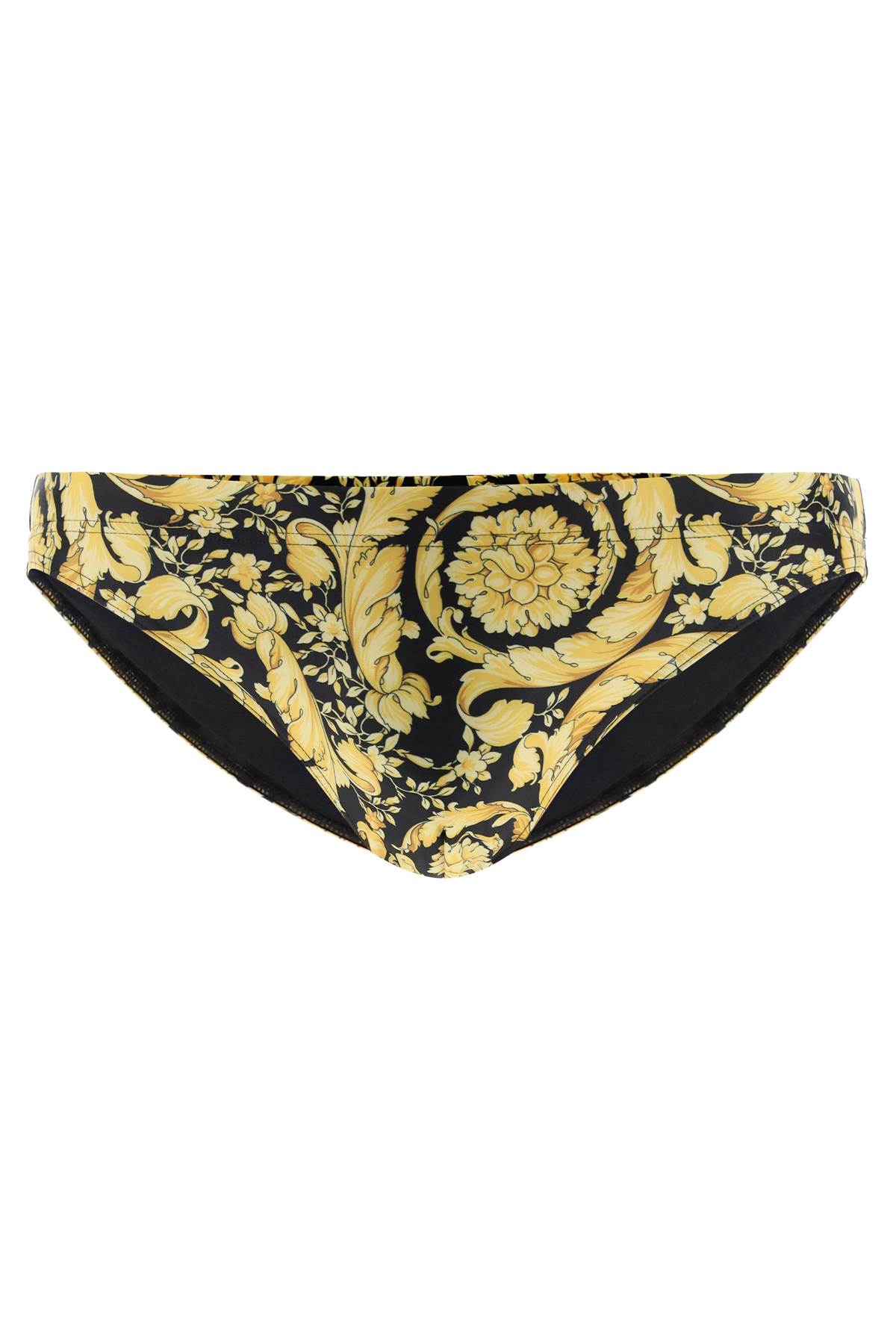 Shop Versace Barocco Swim Briefs In Gold Print (yellow)