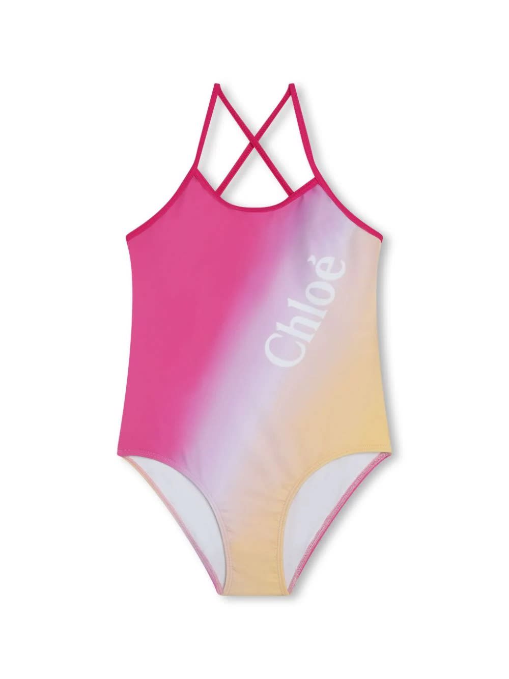 Shop Chloé Ombé One-piece Swimwear With Logo Print In Multicolour