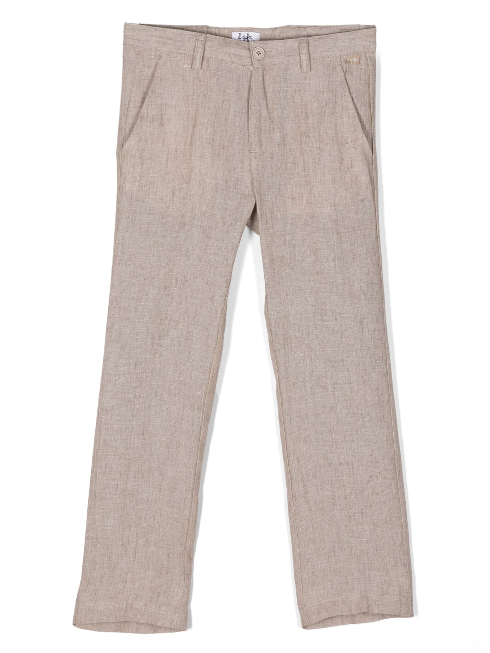 Shop Il Gufo Classic Trousers In Melange Beige Linen In Brown