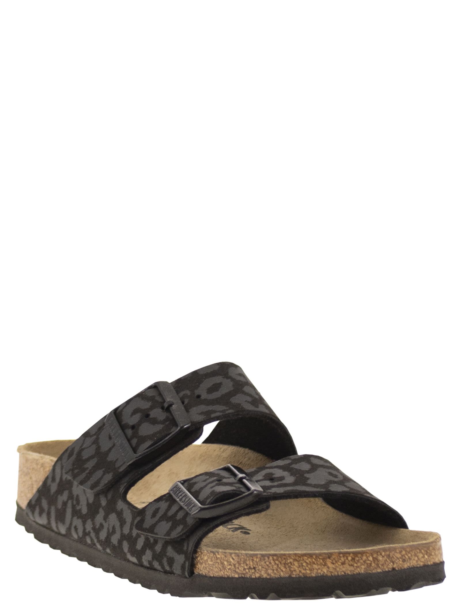 Birkenstock Arizona Suede Sandal With Print In Black