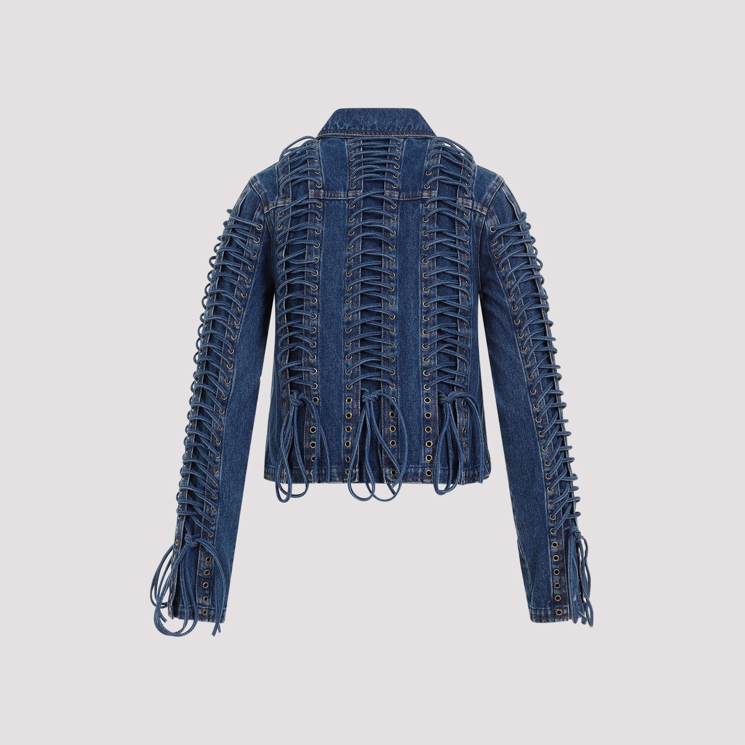 Shop Jean Paul Gaultier Corset Denim Jacket In Vintage Blue