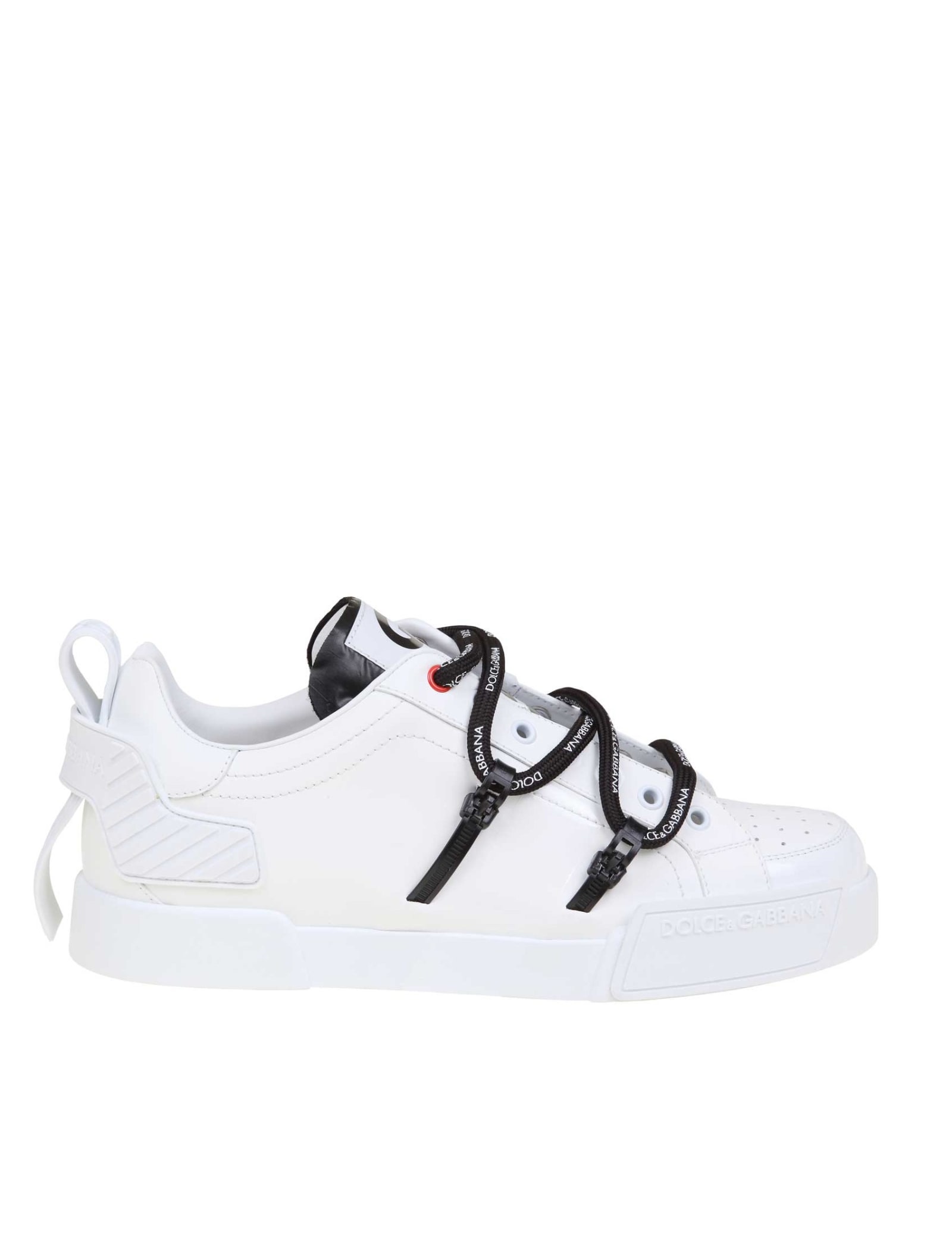 Dolce & Gabbana Portofino Sneakers In Calfskin And White Paint