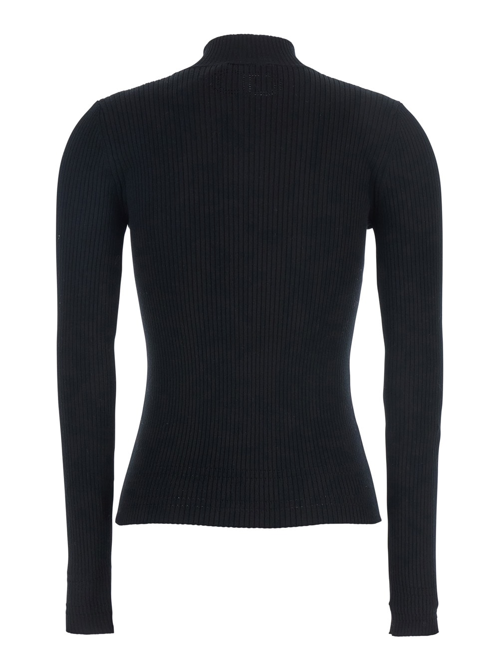 Twinset Fitted Ribbed Sweater With High Neckline In Black