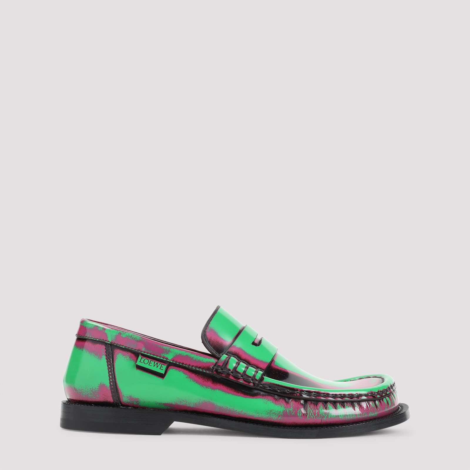 Loewe Multicolour Calf Leather Loafers With Decorative Strap In Green