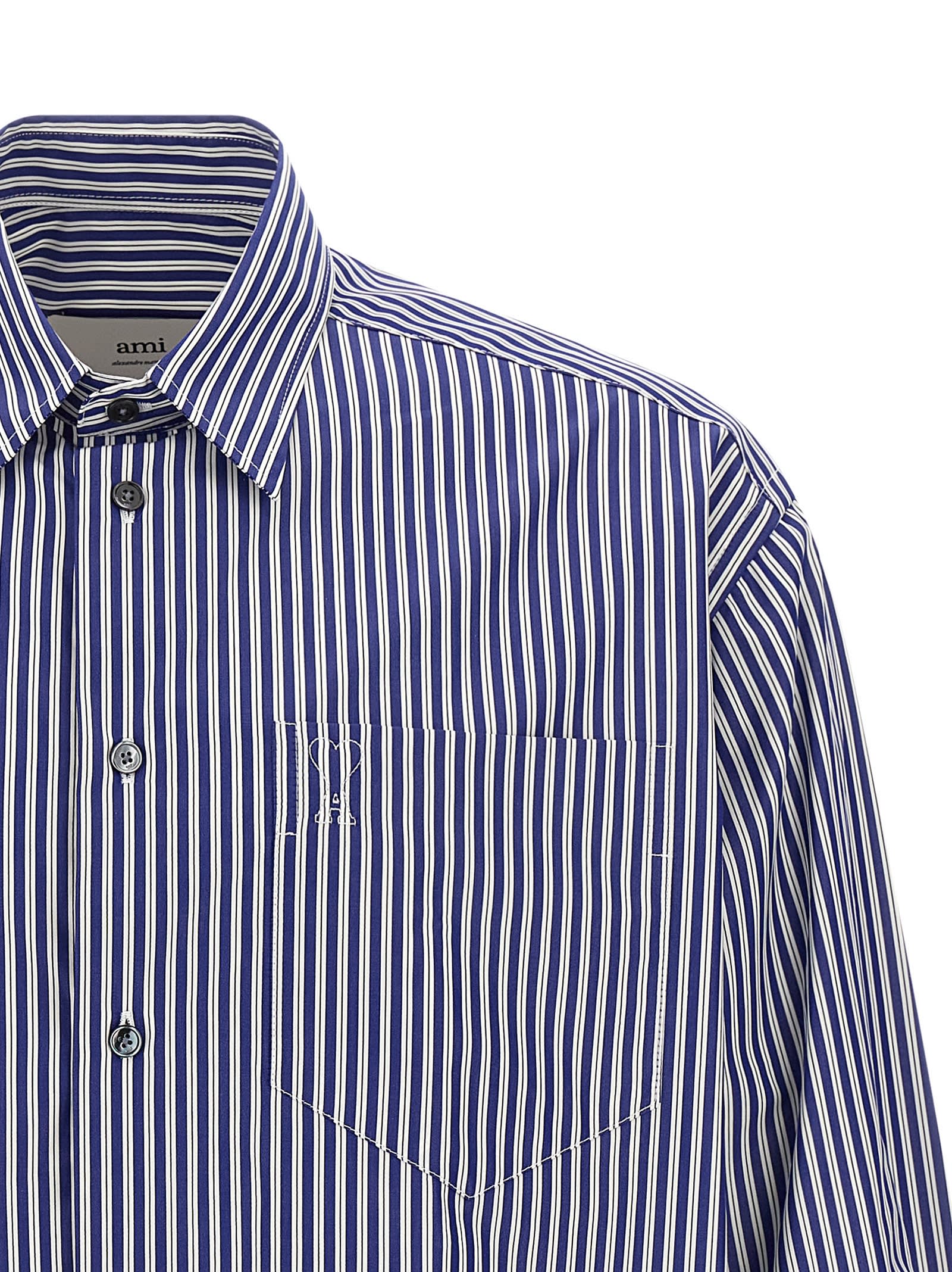 Ami Alexandre Mattiussi Striped Long Sleeve Shirt Chest Pocket In Blue