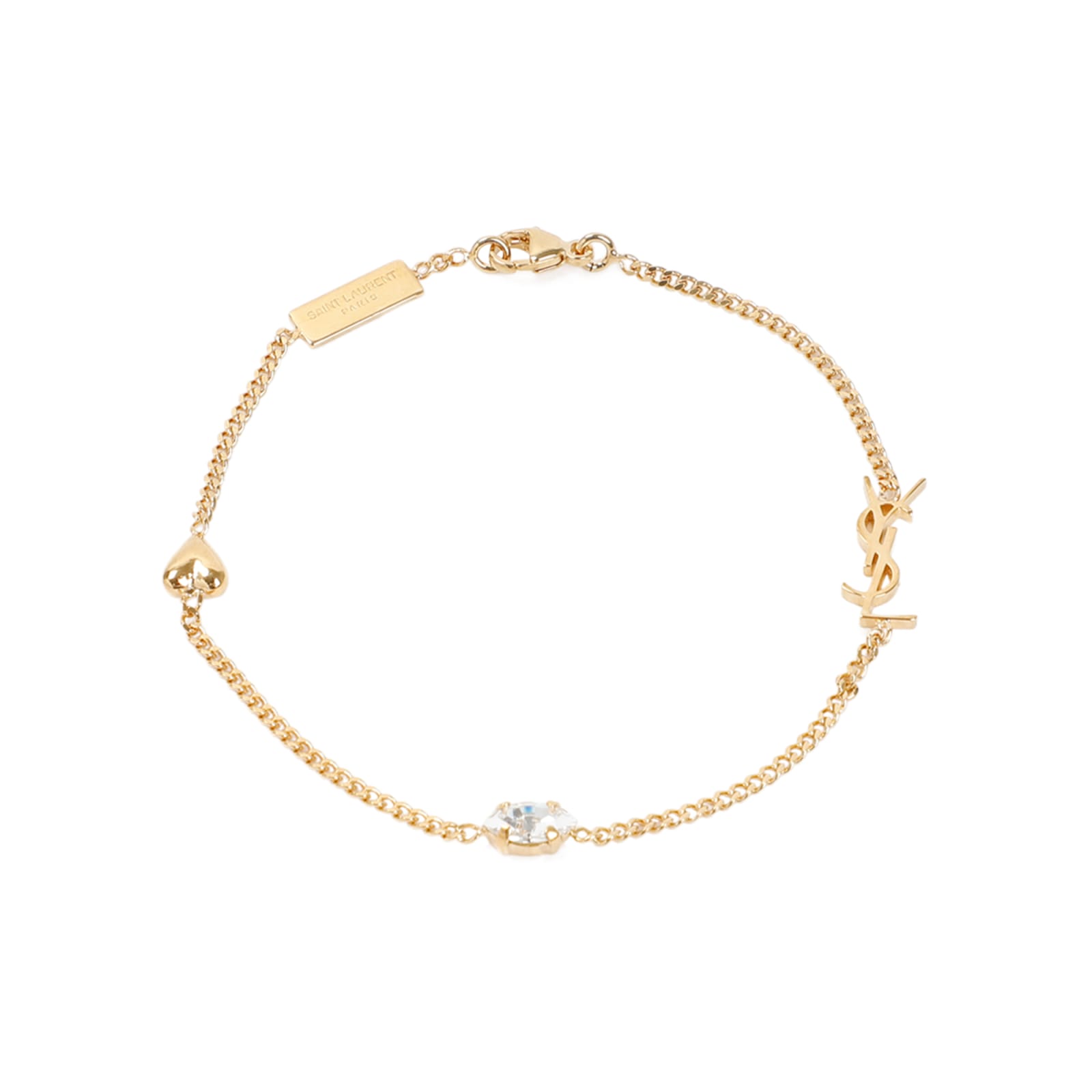 Saint Laurent Cassandre Heart Charm Bracelet In Gold