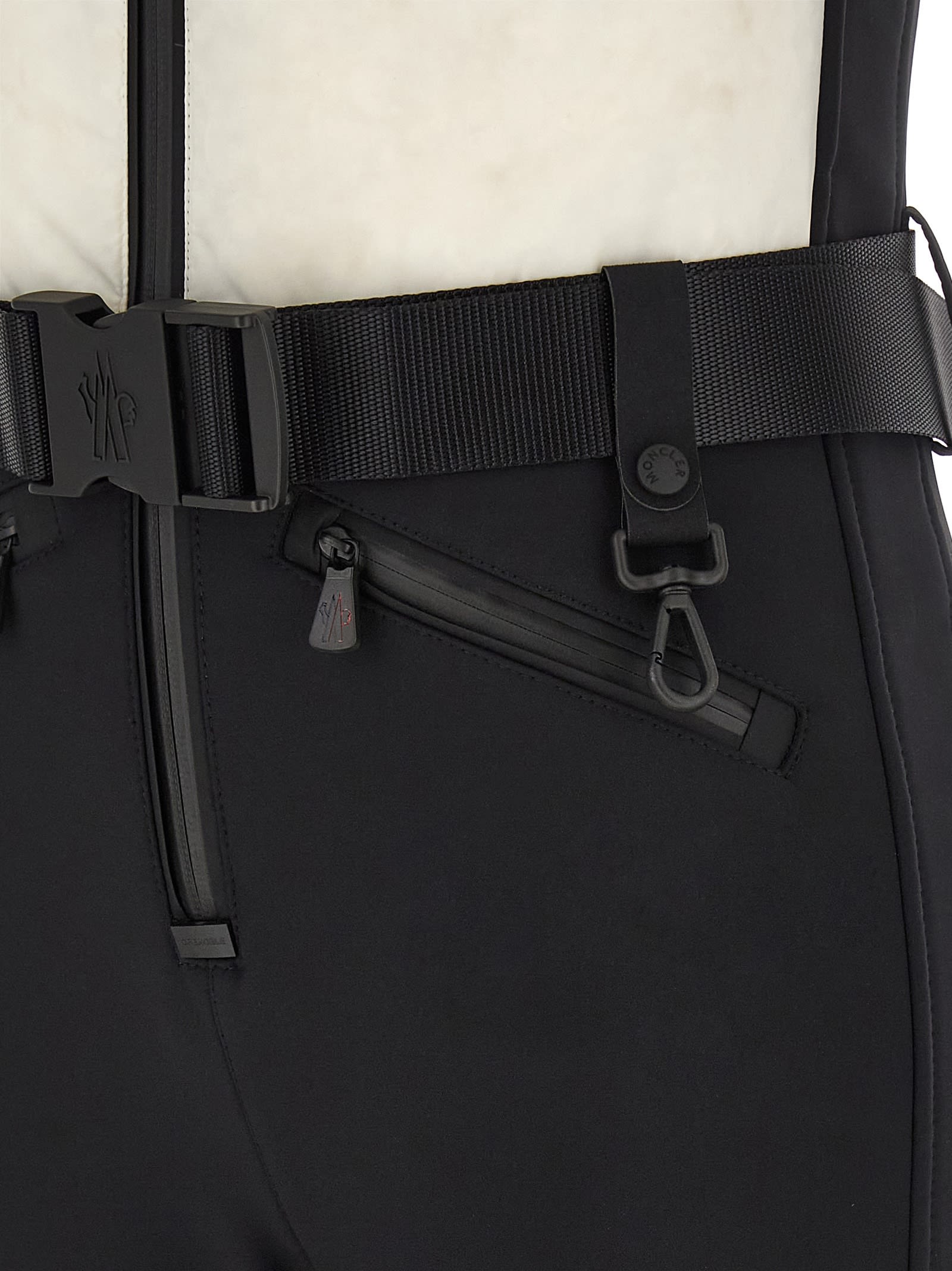 Moncler Belted Paneled Quilted Down Ski Suit In Multi