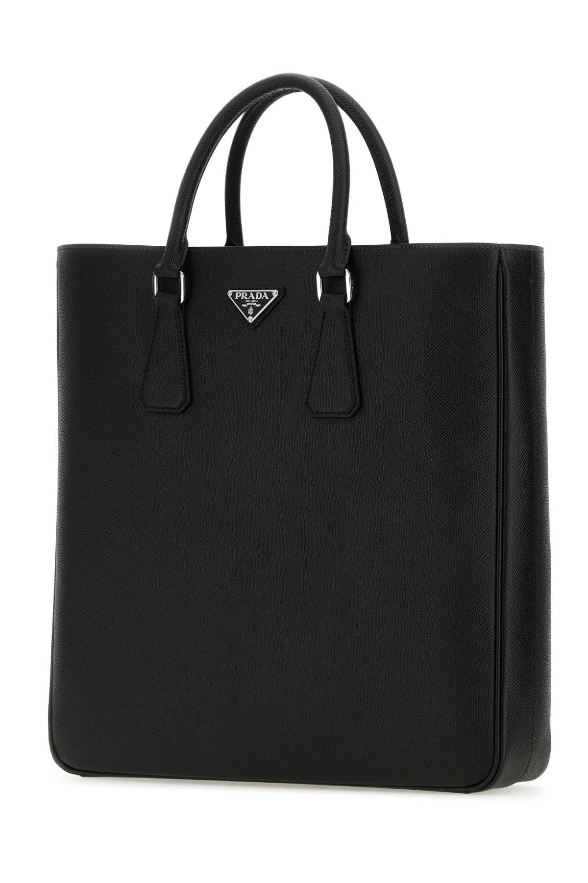 Shop Prada Black Leather Shopping Bag In Nero