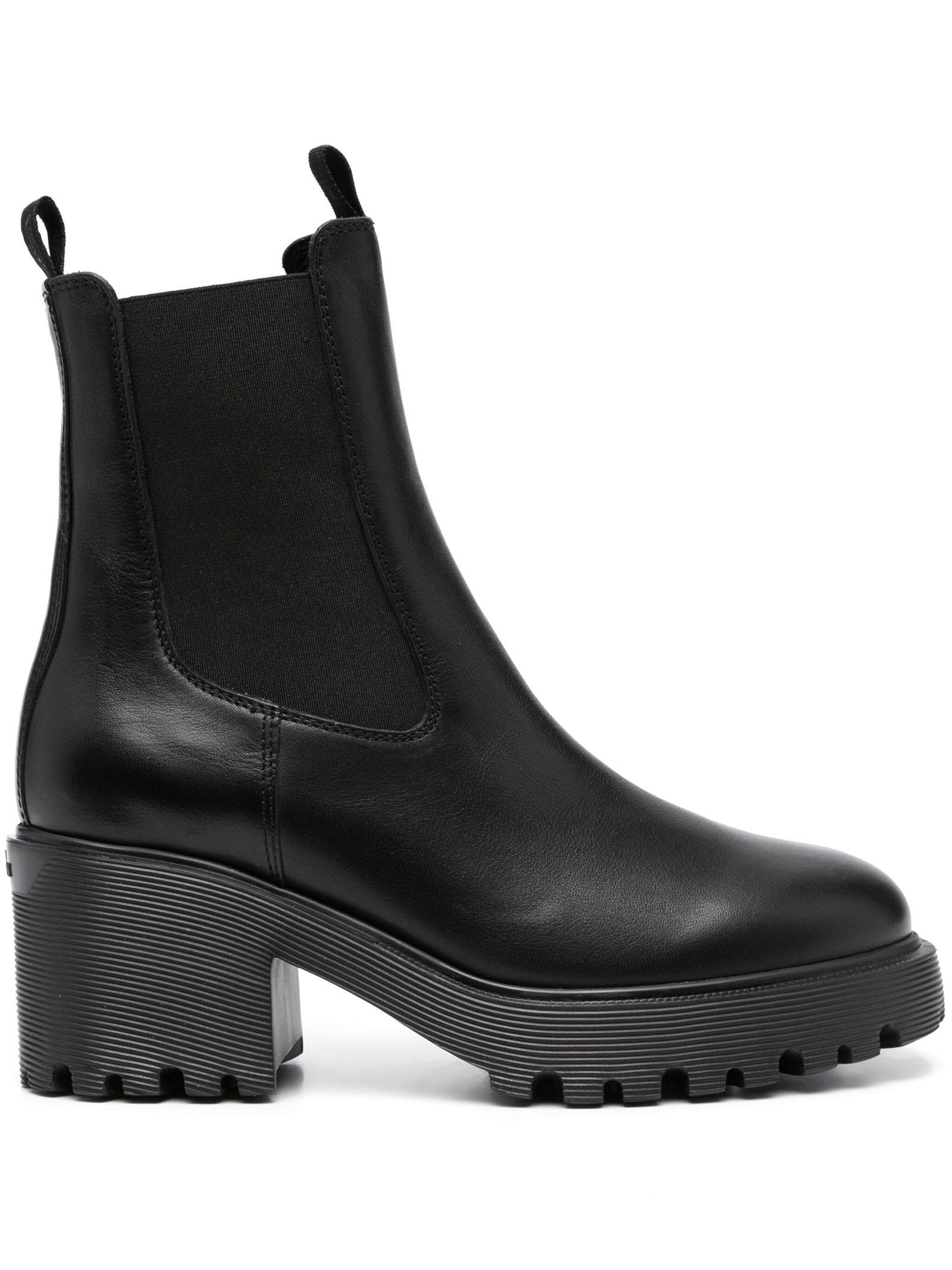 HOGAN BLACK LEATHER ANKLE BOOTS