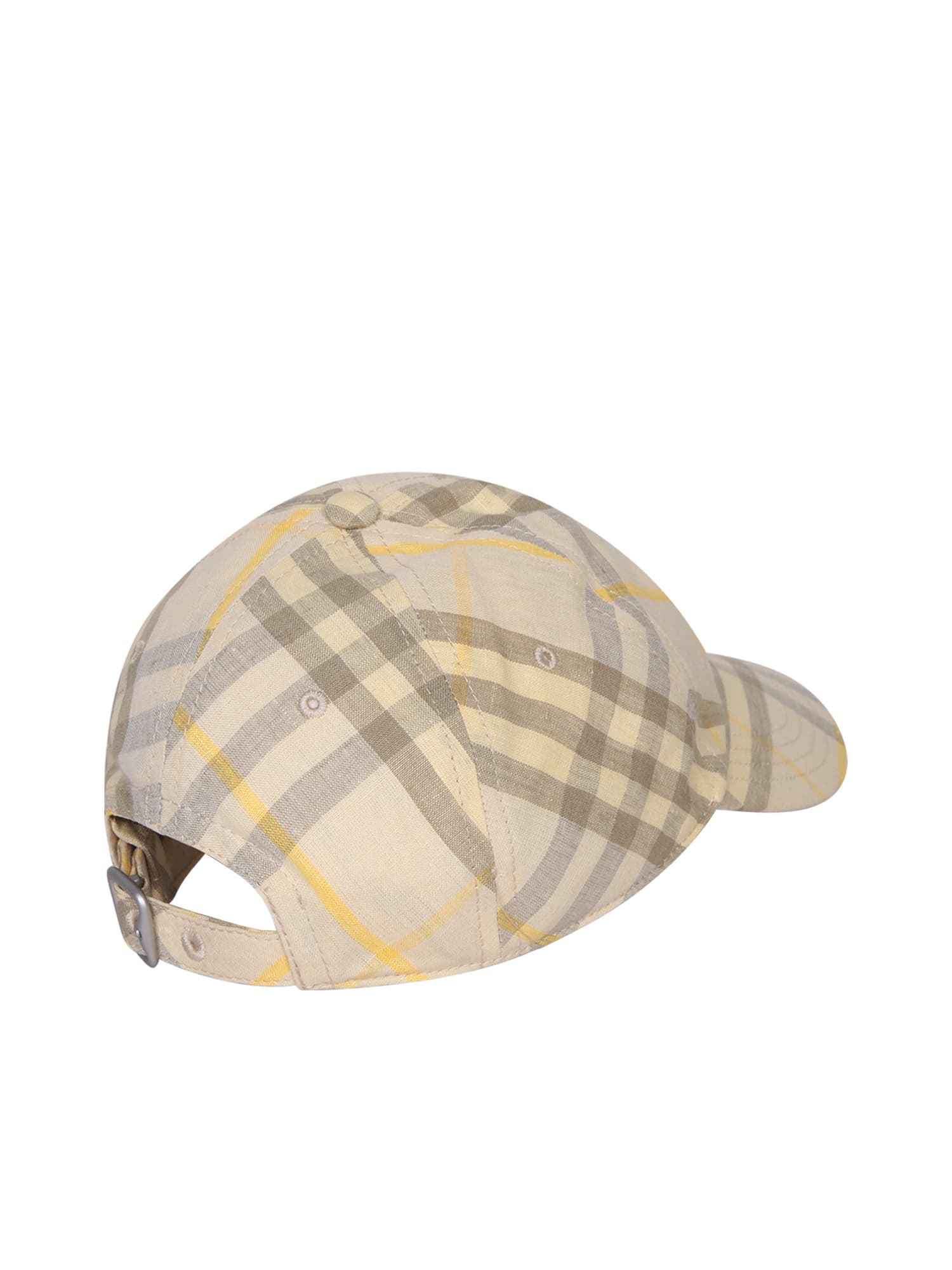 Shop Burberry Beige Check Linen Baseball Cap