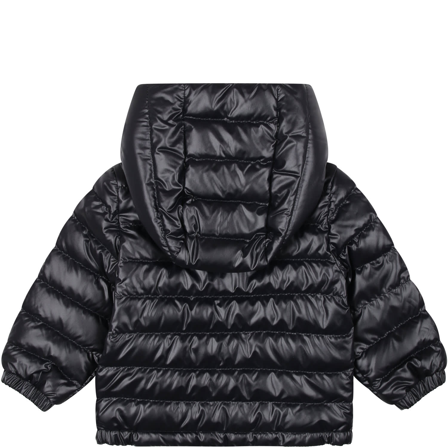 Shop Moncler Sesen Blue Down Jacket With Hood For Baby Boy