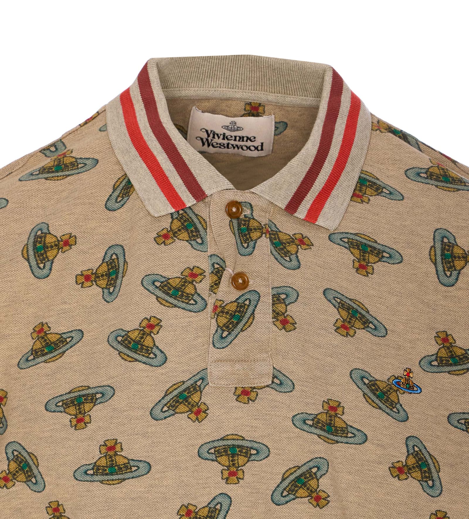 Vivienne Westwood Orb Logo Print Polo Shirt In Beige