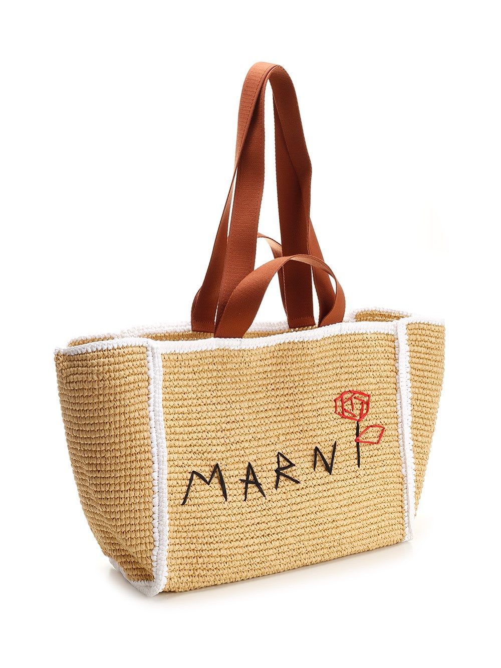 Shop Marni Sillo Handbag In Natural/white/rust