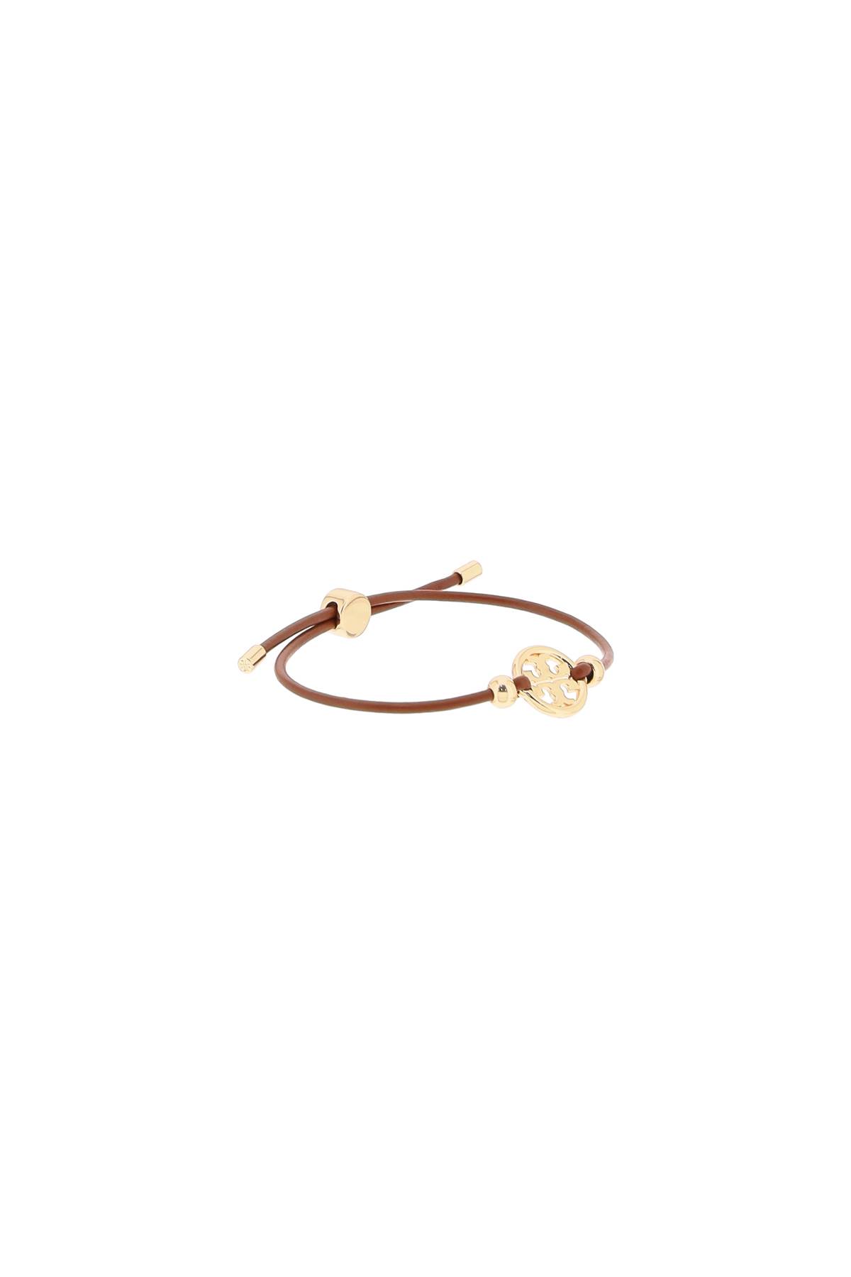 Shop Tory Burch Miller Slider Bracelet In Tory Gold Cuoio (brown)