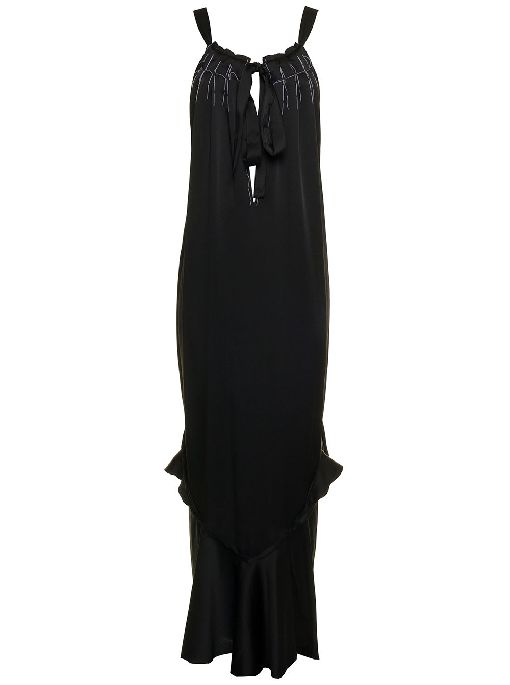 Maison Margiela Womens Black Satin Long Dress With Bow