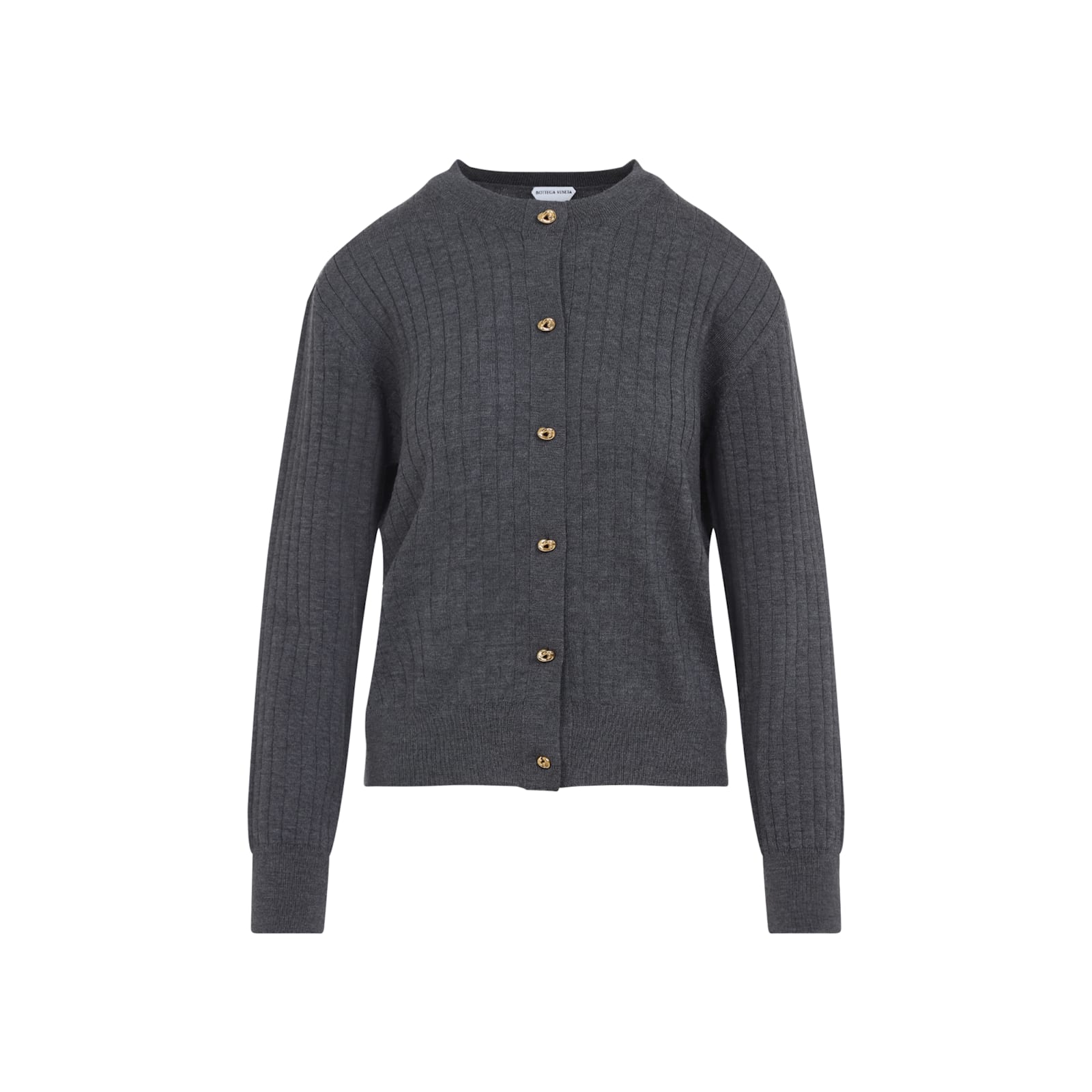 Bottega Veneta Ribbed Knit Sweater With Button-down Front In Gray