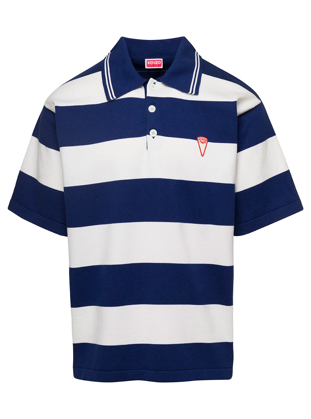 Shop Kenzo White And Blue Oversize Striped Polo T-shirt In Cotton Man