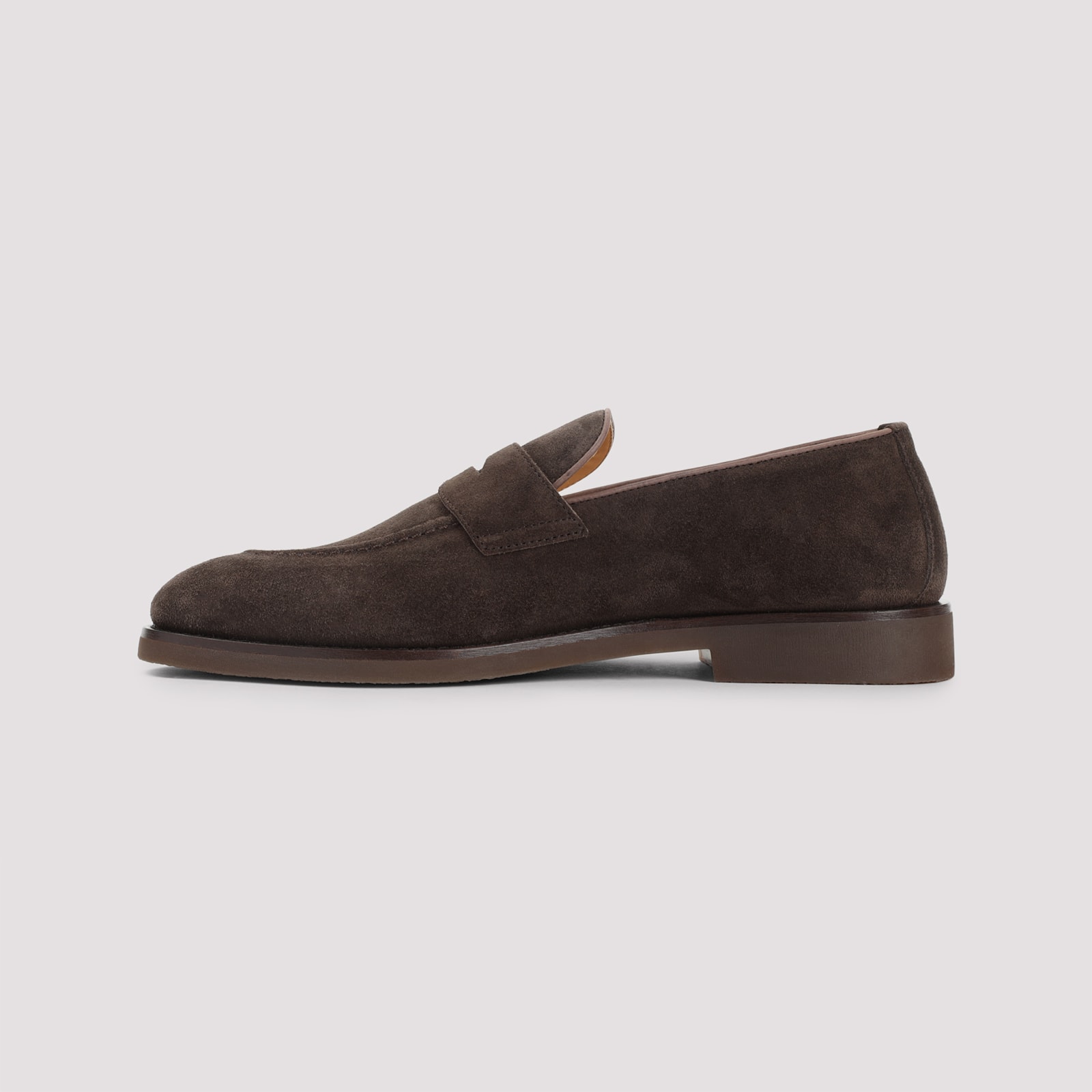 Brunello Cucinelli Suede Leather Loafers Almond Toe Penny Strap In Brown