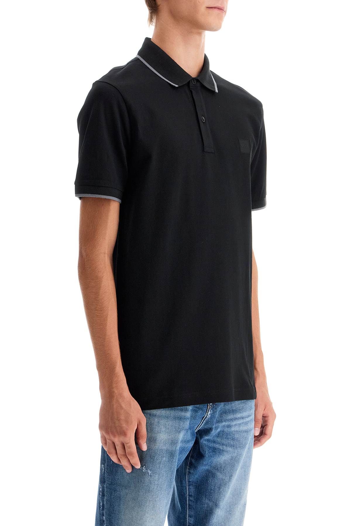 Shop Hugo Boss Polo Shirt With Logo Patch In Black (black)