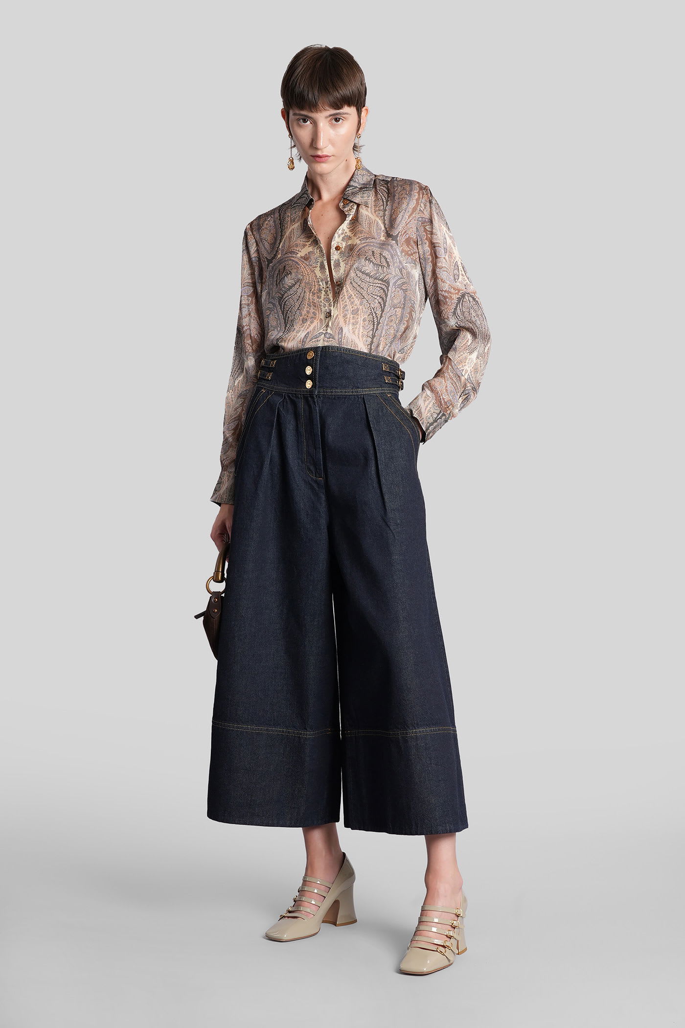Zimmermann Buckle-detail Pleated Denim Culottes In Blue