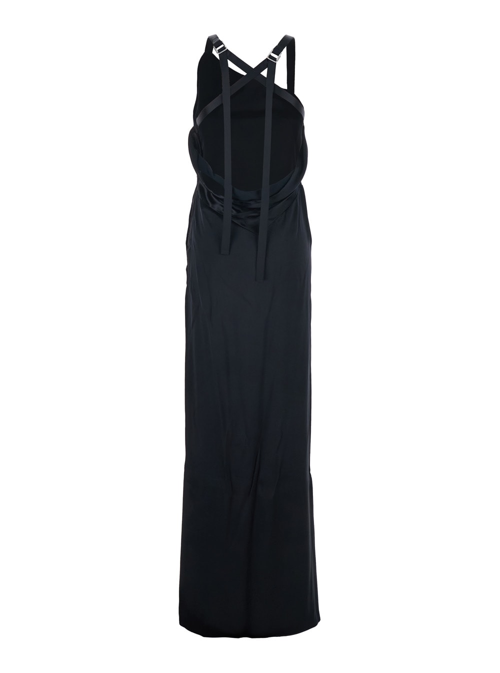 Attico Black Sleeveless Long Dress With Criss-crossed Adjustable Straps And Open Rear In Viscose Woman In Black