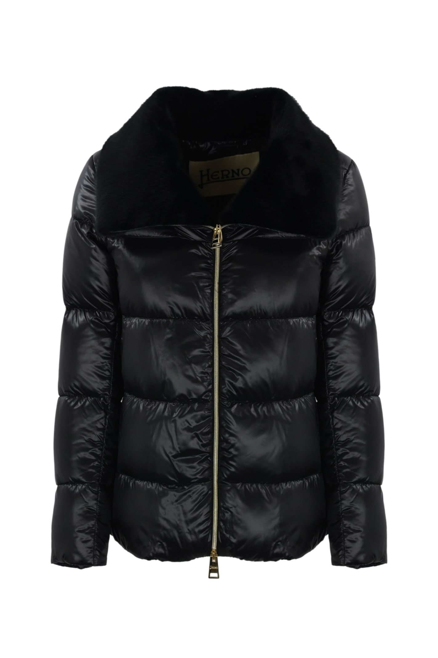 Shop Herno Quilted Down Jacket With Faux Fur In Nero