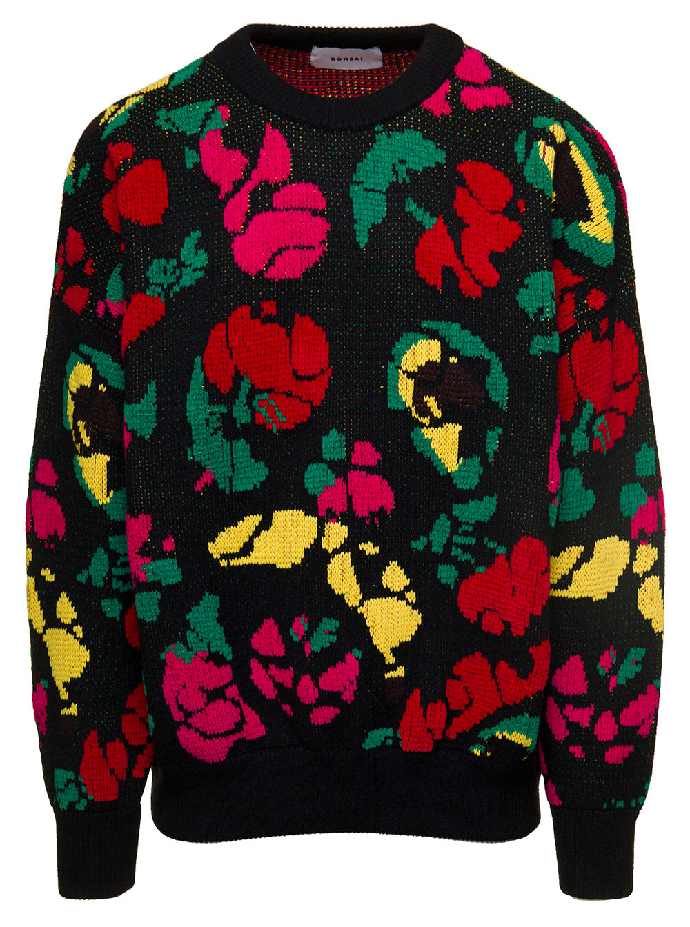 Mlticolor Ovesized Intarsia Knit Sweatshirt In Cotton Blend Man Bonsai