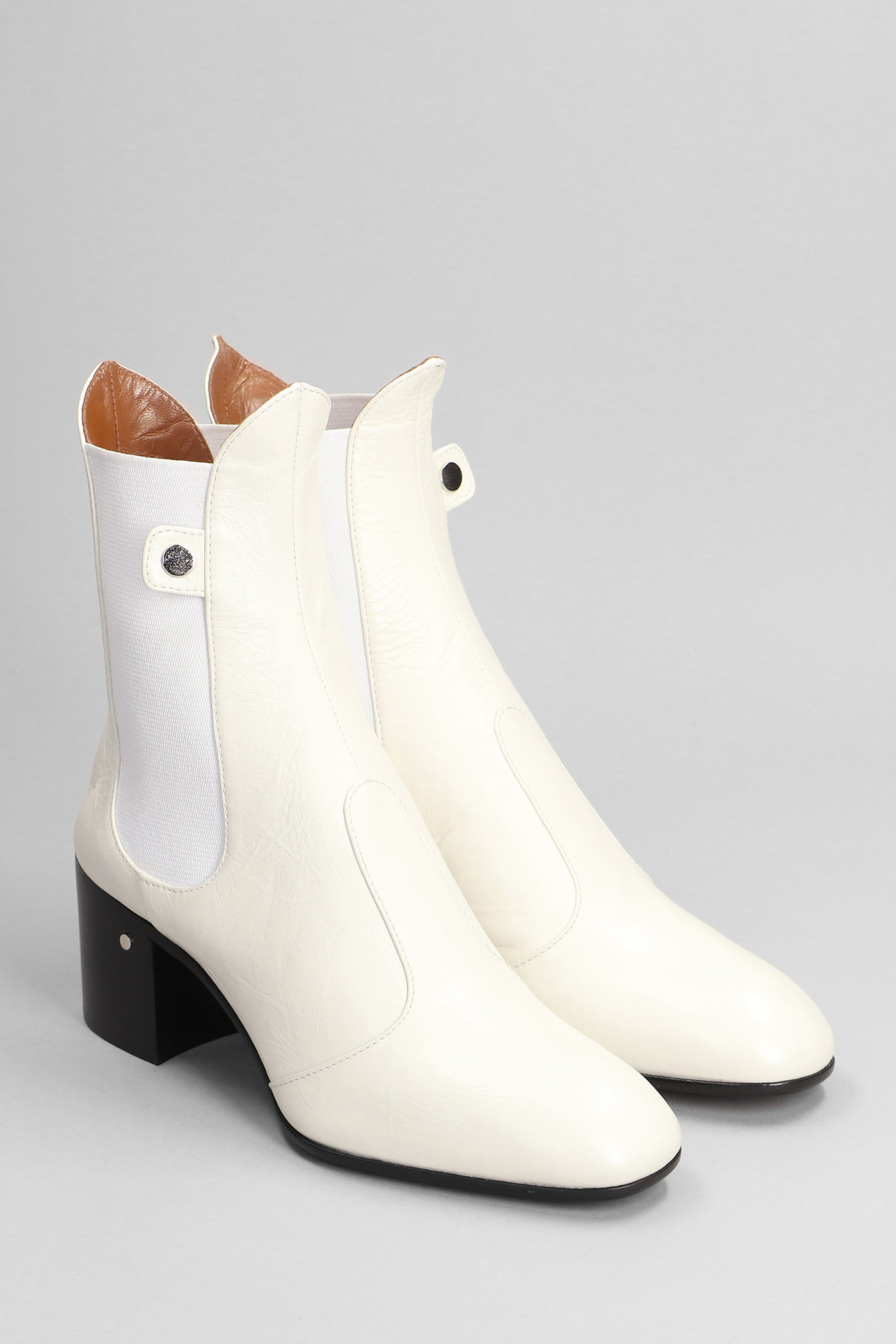 Shop Laurence Dacade Low Heels Ankle Boots In White Leather