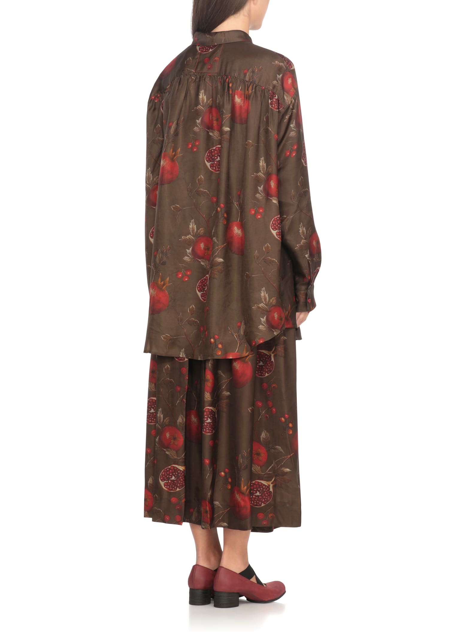 Uma Wang Floral Print Long Sleeve Relaxed Top In Brown