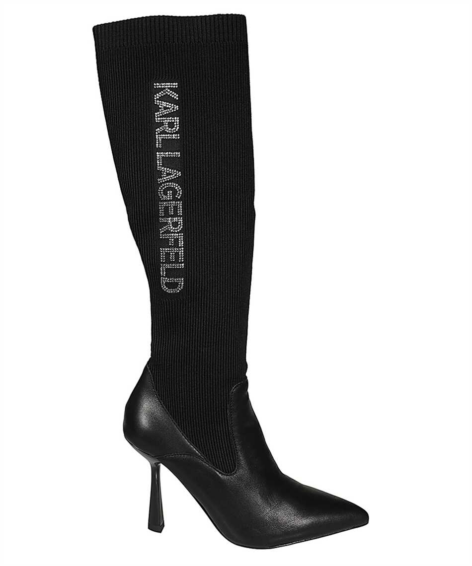 Karl Lagerfeld Knitted Pointy-toe Knee Boots In Black