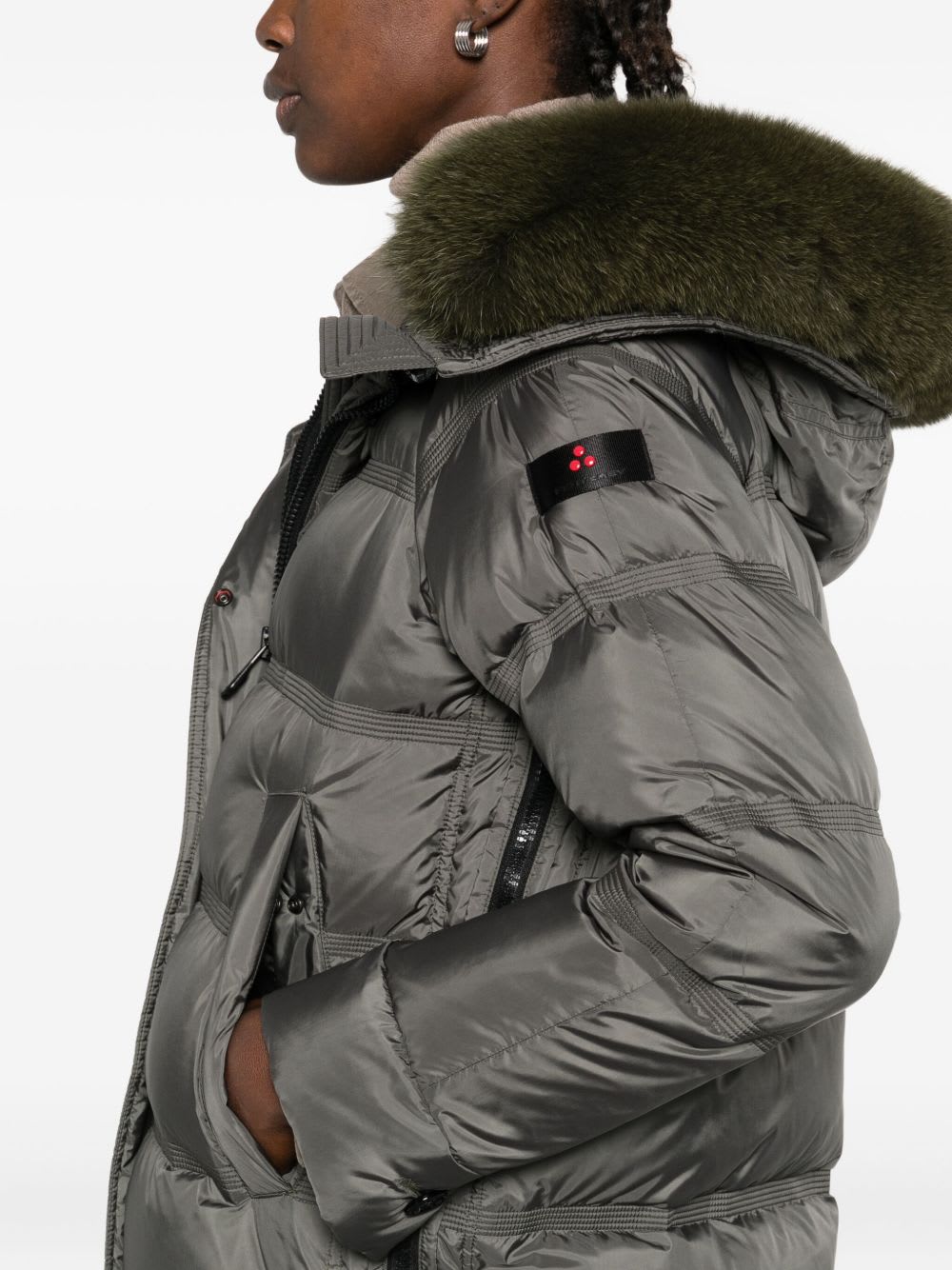 Peuterey Fur-trimmed Quilted Padded Jacket In Green
